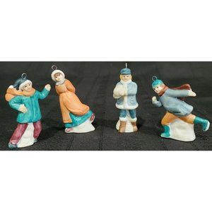 KIDS PLAYING SKATING SNOWBALL WINTER Christmas Village Kmart 4 FIGURES ORNAMENTS